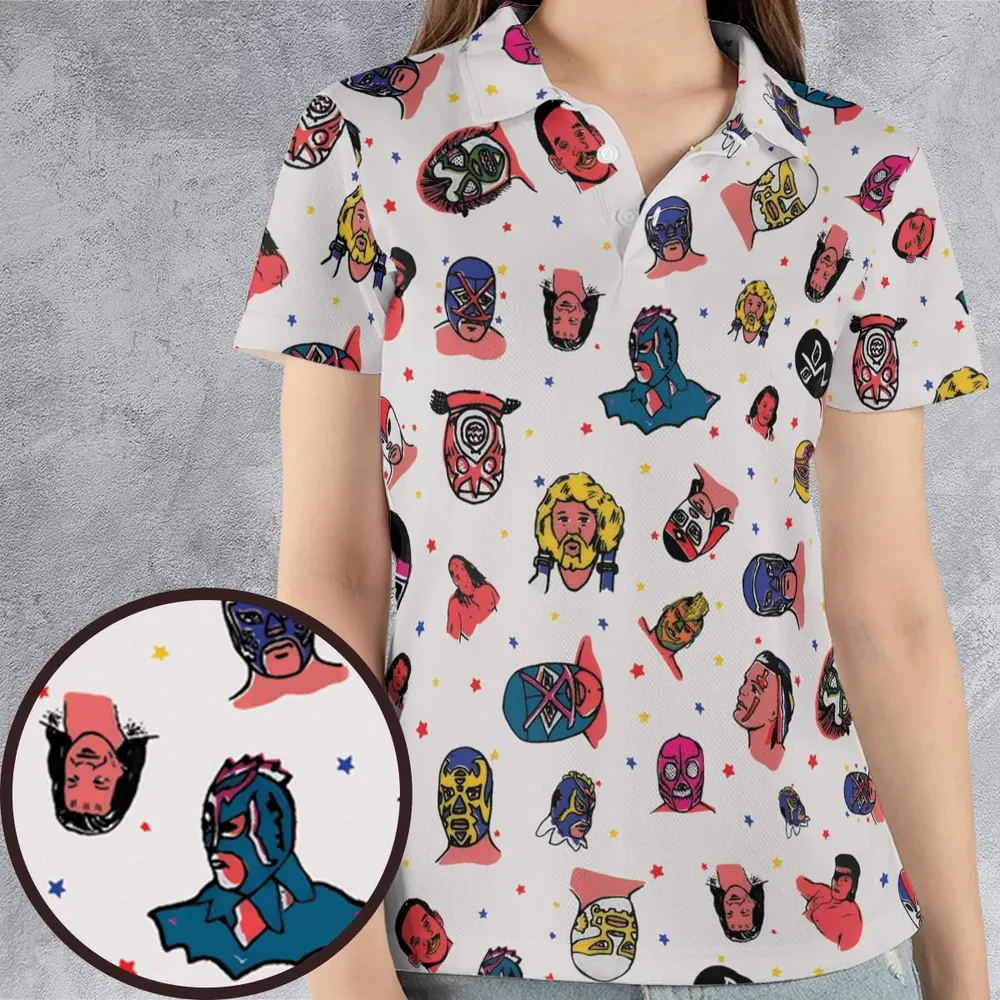Lucha Libre Wrestling AOP Men/Women Polo Shirt - 4