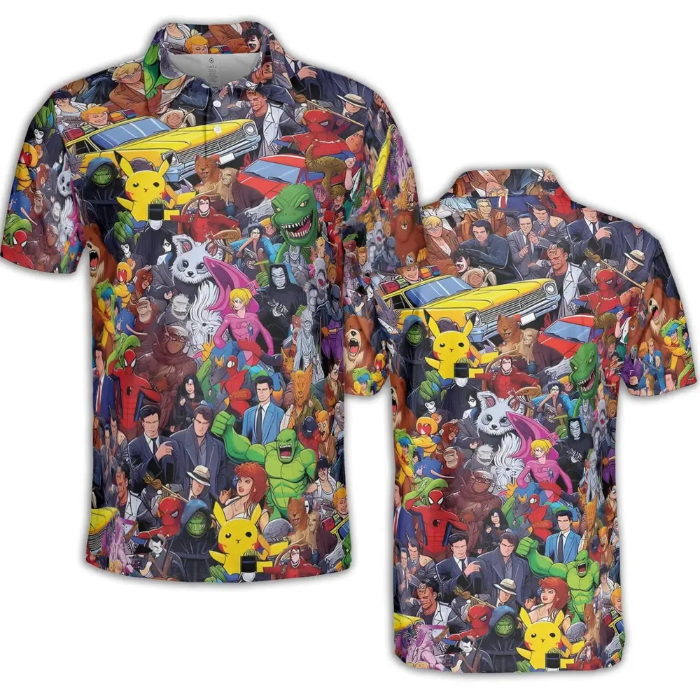 All-Genre Cartoon Mashup AOP Men/Women Polo Shirt - 2