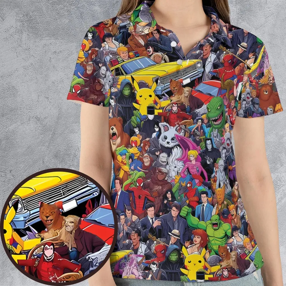 All-Genre Cartoon Mashup AOP Men/Women Polo Shirt - 4