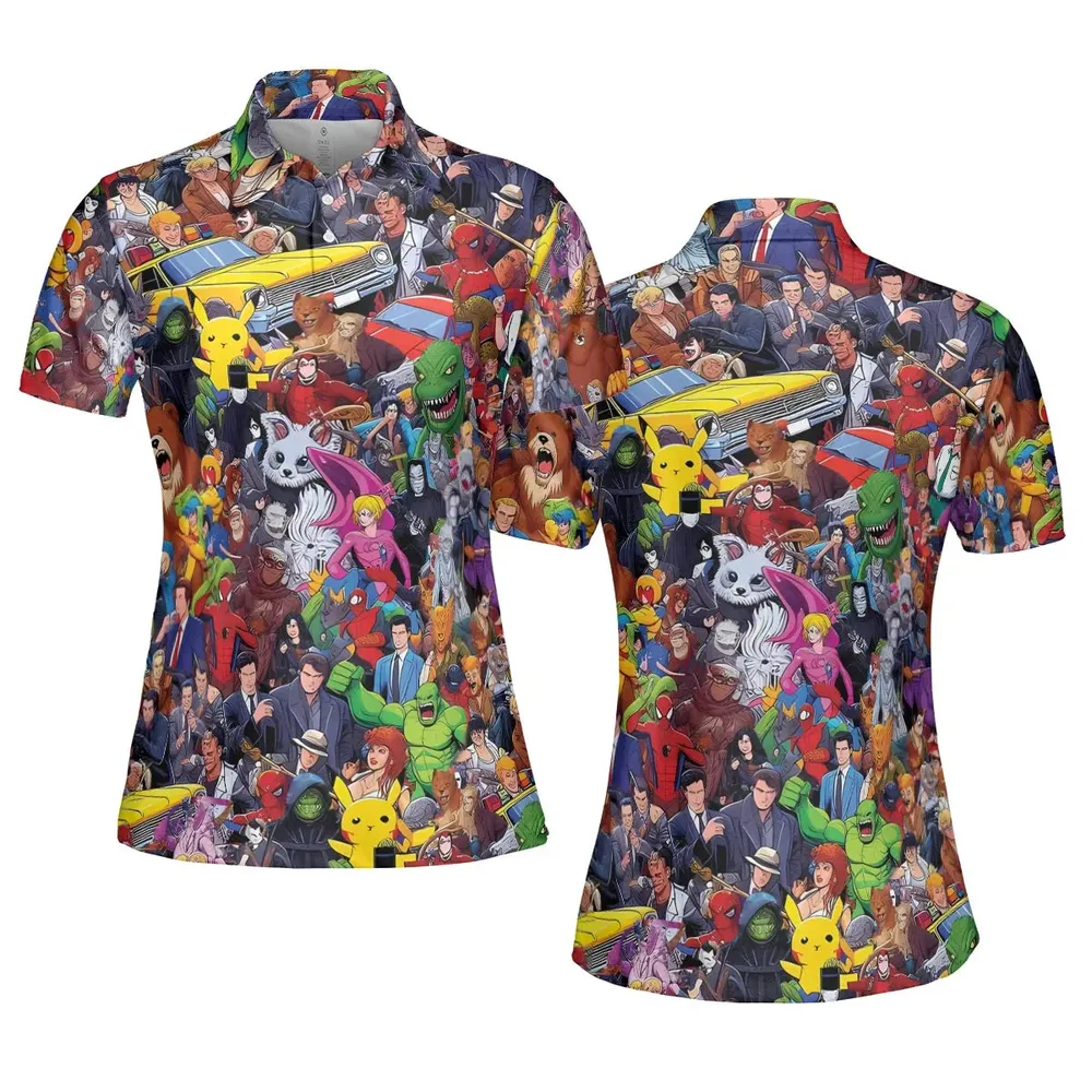 All-Genre Cartoon Mashup AOP Men/Women Polo Shirt - 5
