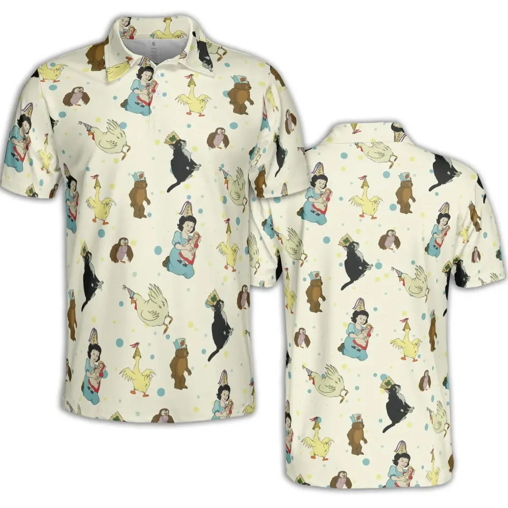 The Curious Cub and His Forest Friends Little Bear AOP Men/Women Polo Shirt - 2