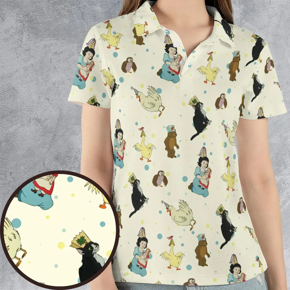 The Curious Cub and His Forest Friends Little Bear AOP Men/Women Polo Shirt - 4