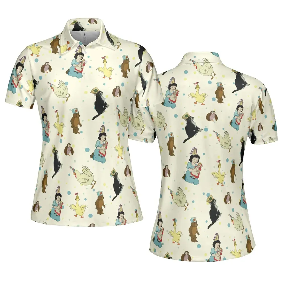 The Curious Cub and His Forest Friends Little Bear AOP Men/Women Polo Shirt - 5
