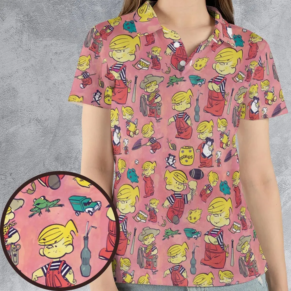 Just Pretend I'm Listening Dennis The Menace AOP Men/Women Polo Shirt - 4