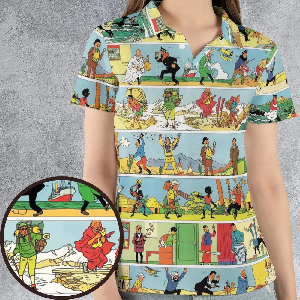 The Story Of Tintin AOP Men/Women Polo Shirt - 4