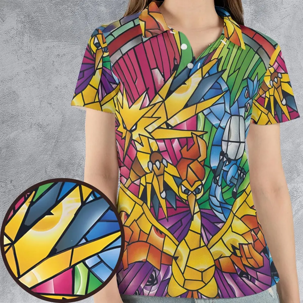 Legendary Birds Pokemon AOP Men/Women Polo Shirt - 4