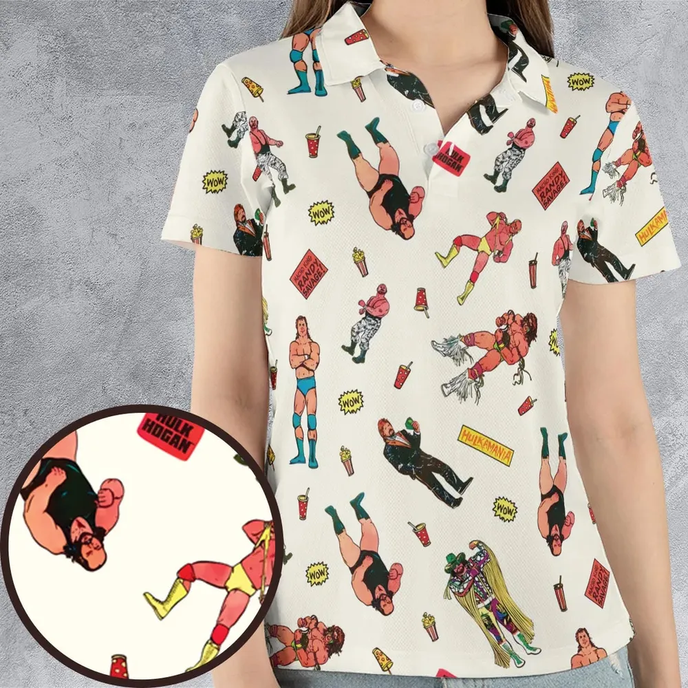 Wrestling Superstars Hulk Hogan Macho Man Logos AOP Men/Women Polo Shirt - 4