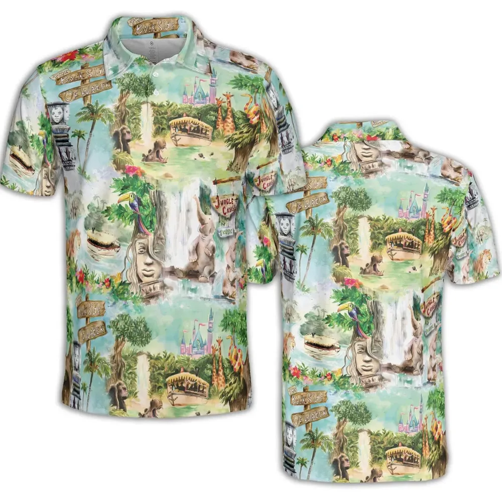 Water Color Jungle Cruise Map AOP Men/Women Polo Shirt - 2