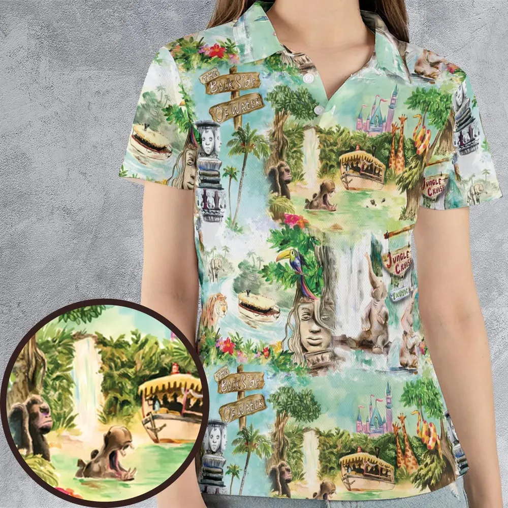 Water Color Jungle Cruise Map AOP Men/Women Polo Shirt - 4