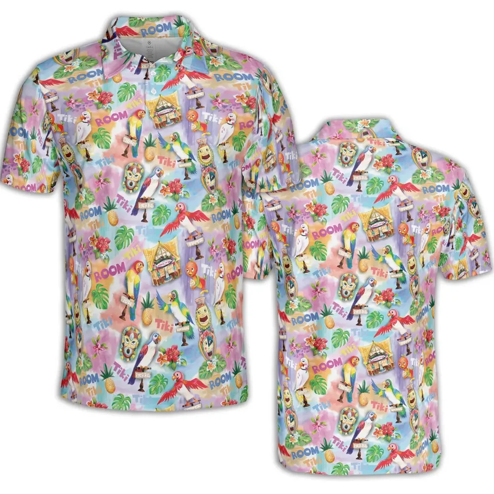 Tiki Room With Orange Bird AOP Men/Women Polo Shirt - 2
