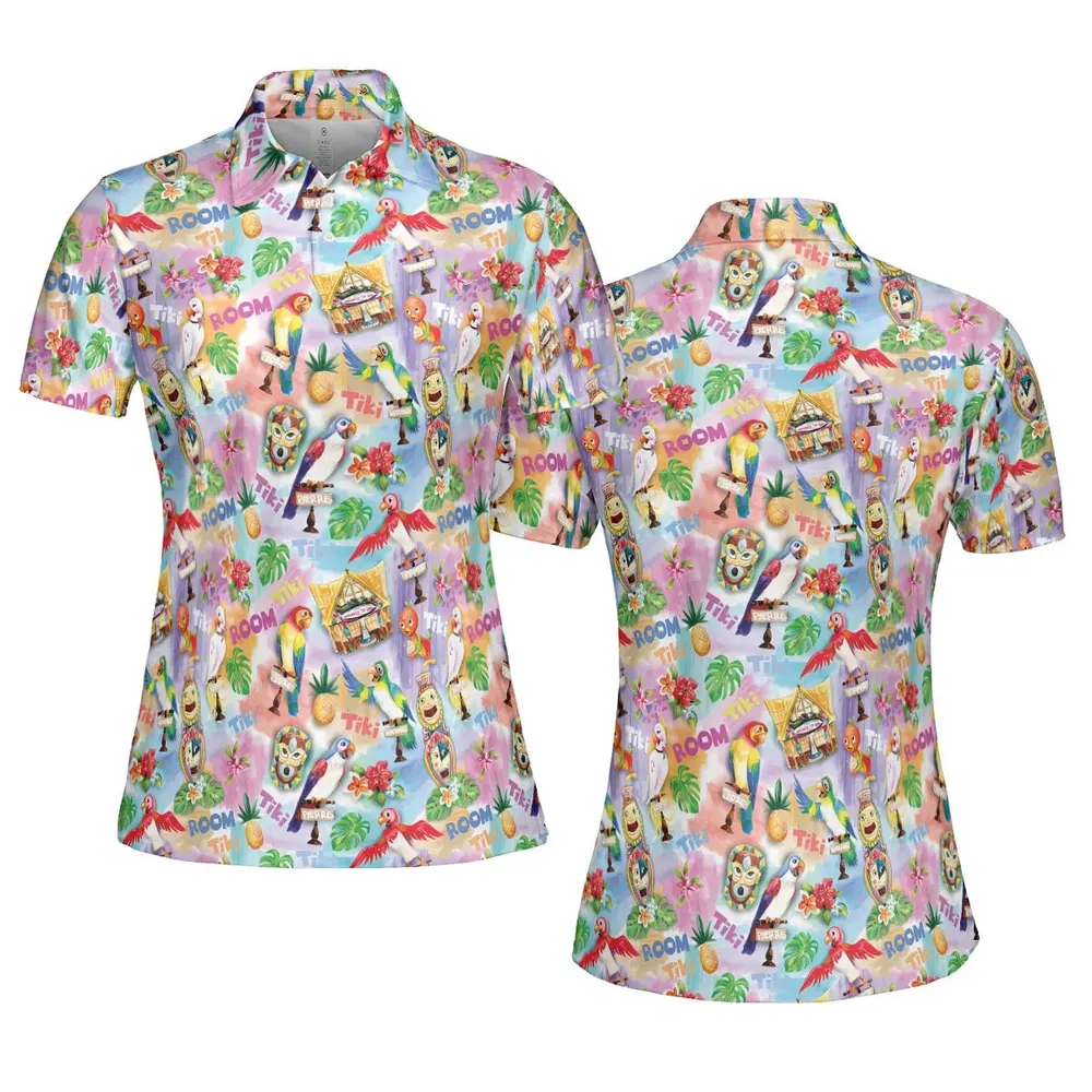 Tiki Room With Orange Bird AOP Men/Women Polo Shirt - 5