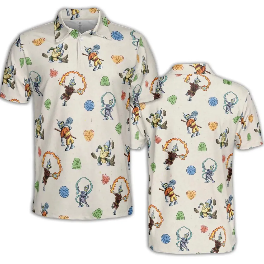 Water Earth Fire Air Bender Futurama AOP Men/Women Polo Shirt - 2