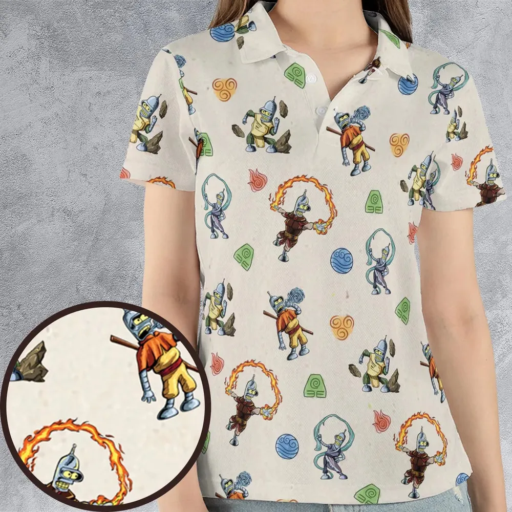Water Earth Fire Air Bender Futurama AOP Men/Women Polo Shirt - 4