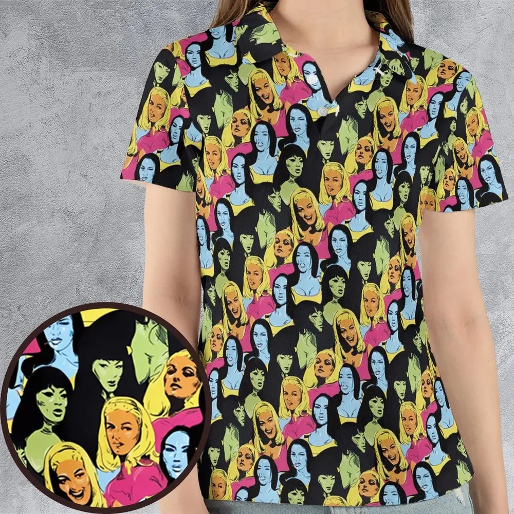 Retro Superwomen Belted Buckled and Booted AOP Men/Women Polo Shirt - 4