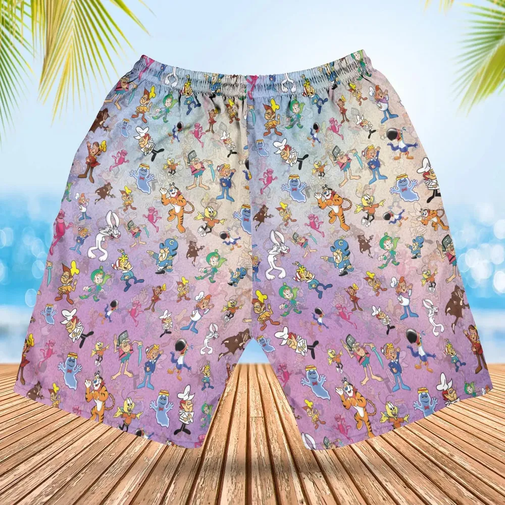 80s 90s Commercial Cereal Mascots Hawaiian Short - 2