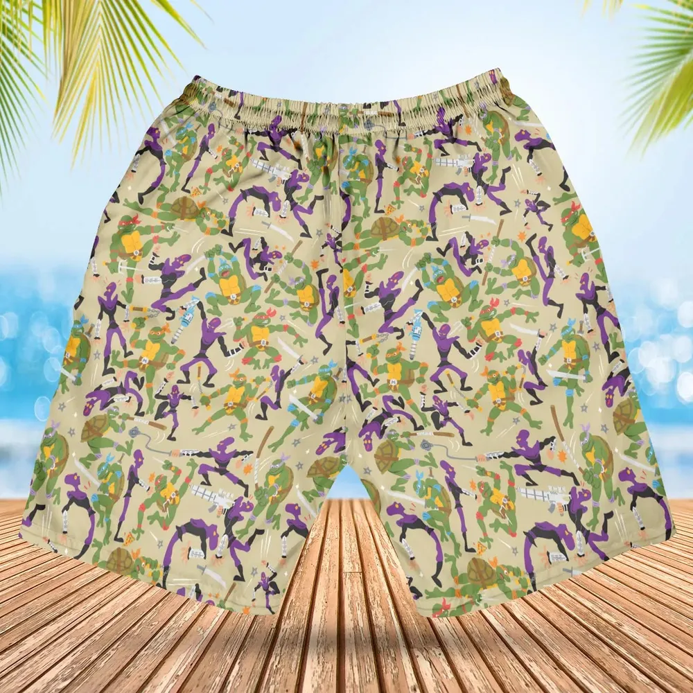 Green and Purple Battle TMNT Hawaiian Short - 2