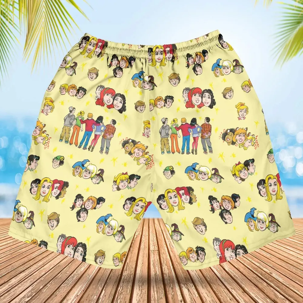 Nostalgic Cartoons in Archie Style Hawaiian Short - 2