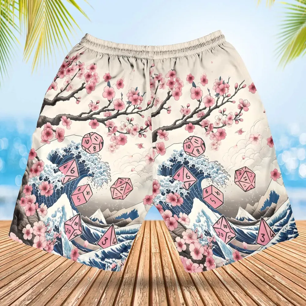 Pink Flower Dice DnD Hawaiian Short - 2