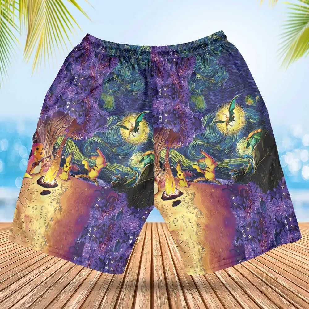 Pokemon Starry Night Campfire Hawaiian Short - 2