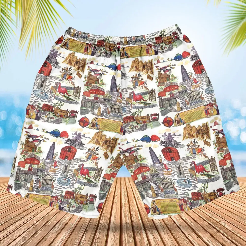 History Of Bedrock Flintstones Hawaiian Short - 2
