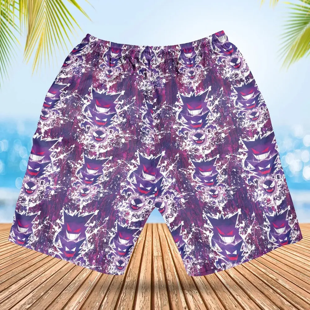 Ghostly Evolution Ghastly Haunter Gengar Pokemon Hawaiian Hawaiian Short - 2