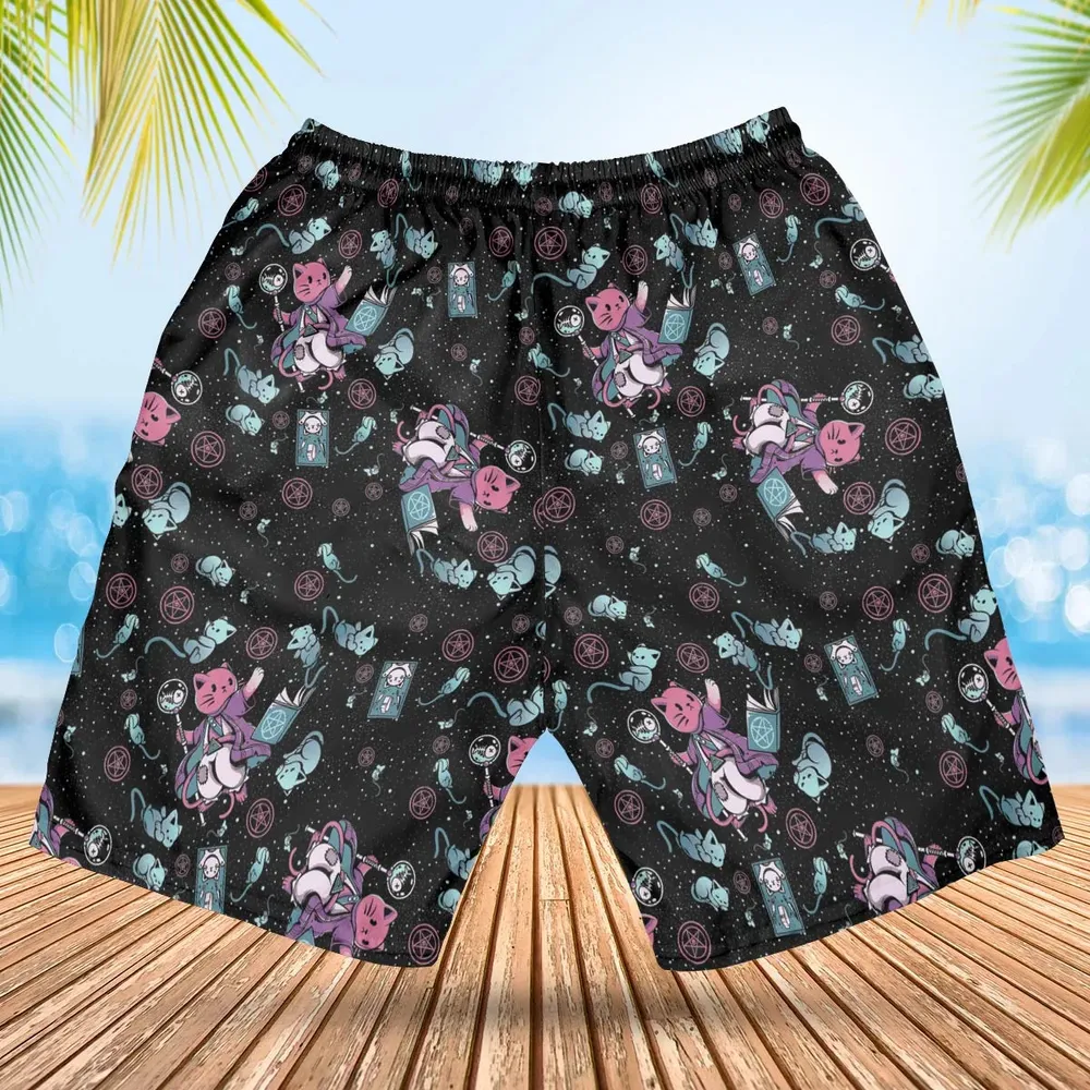 Necromancer Cat Pattern Hawaiian Short - 2