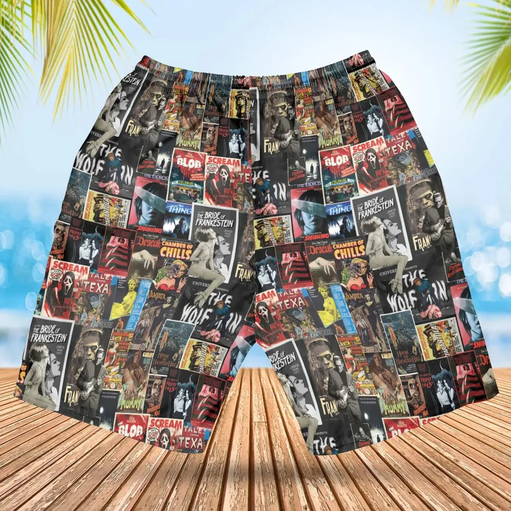 Classic Horror Movie Posters Monster Universal Scream Ghostface The Thing Hawaiian Short - 2