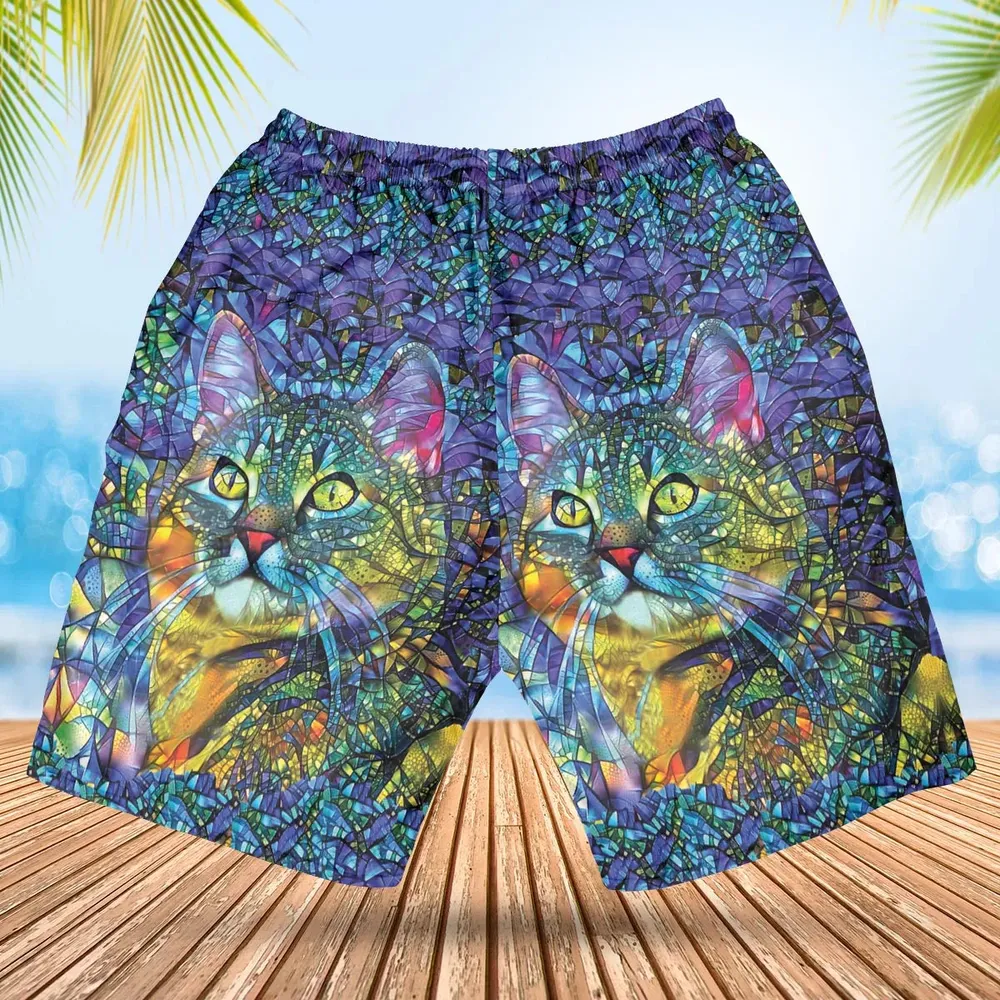 Cat Stained Glass Hawaiian Short - 2