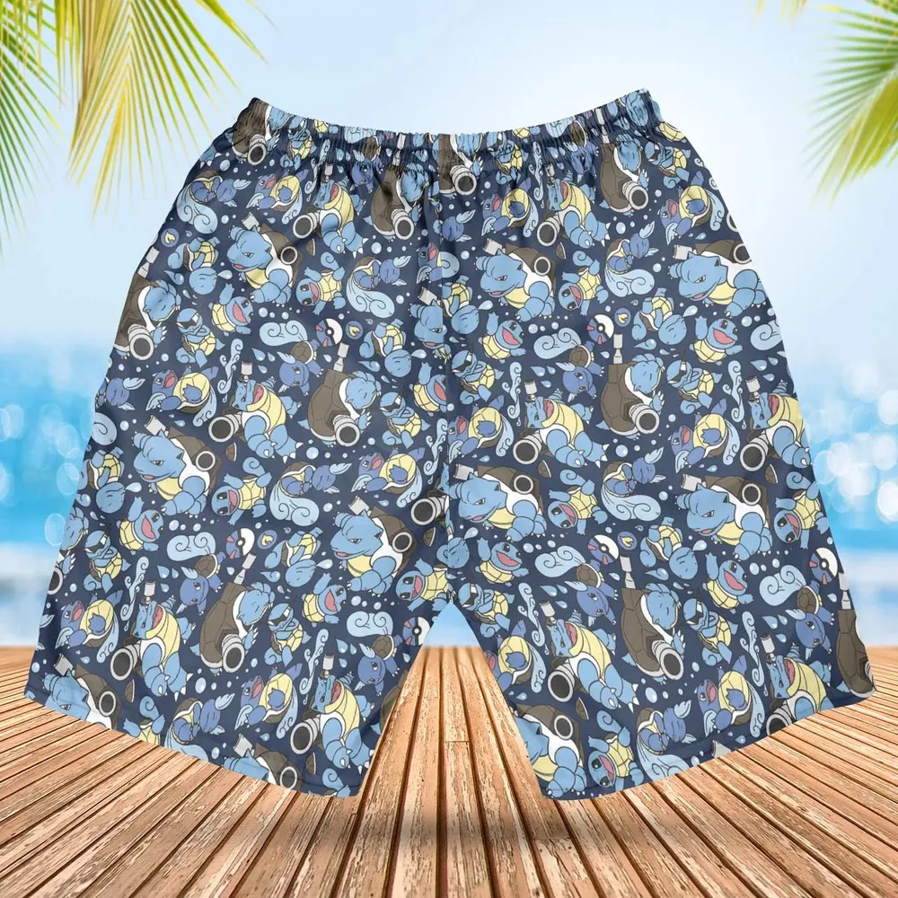 Blastoise Wartortle Squirtle Pokemon Pattern Hawaiian Short - 2