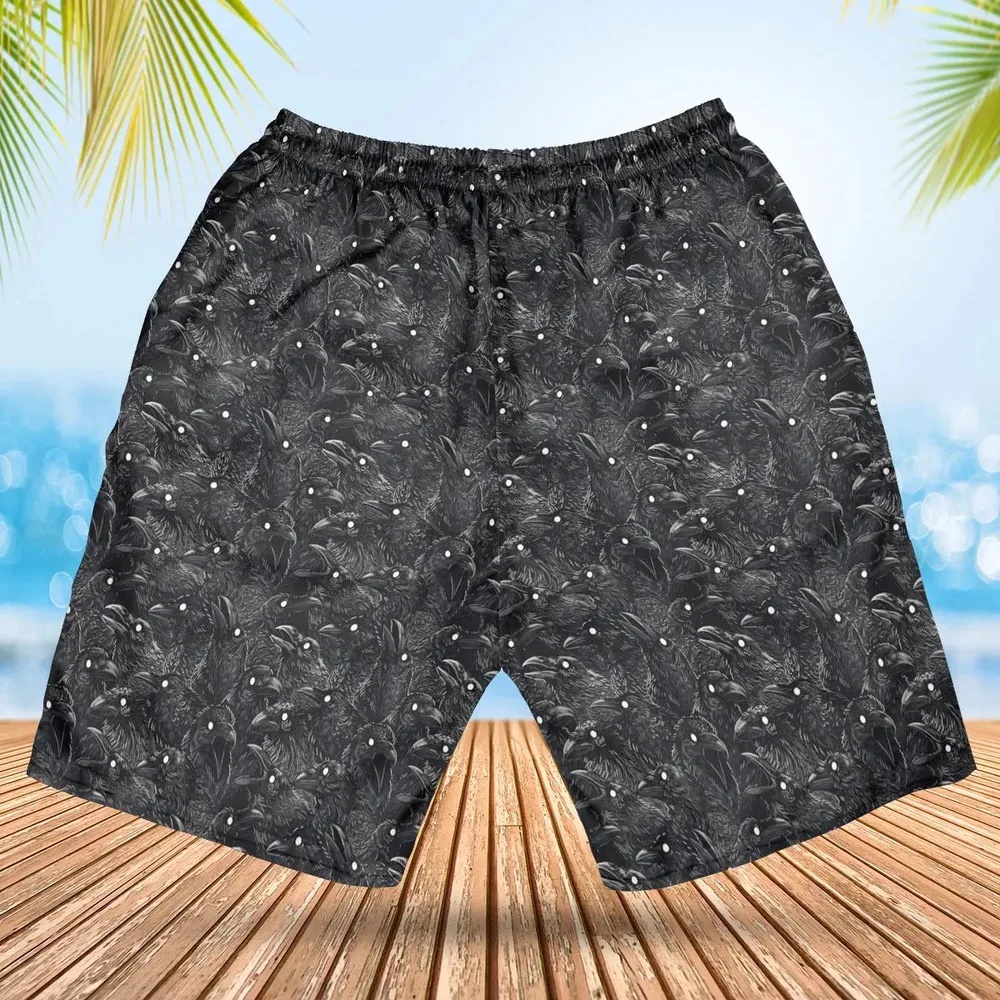 Black Raven Pattern Hawaiian Short - 2