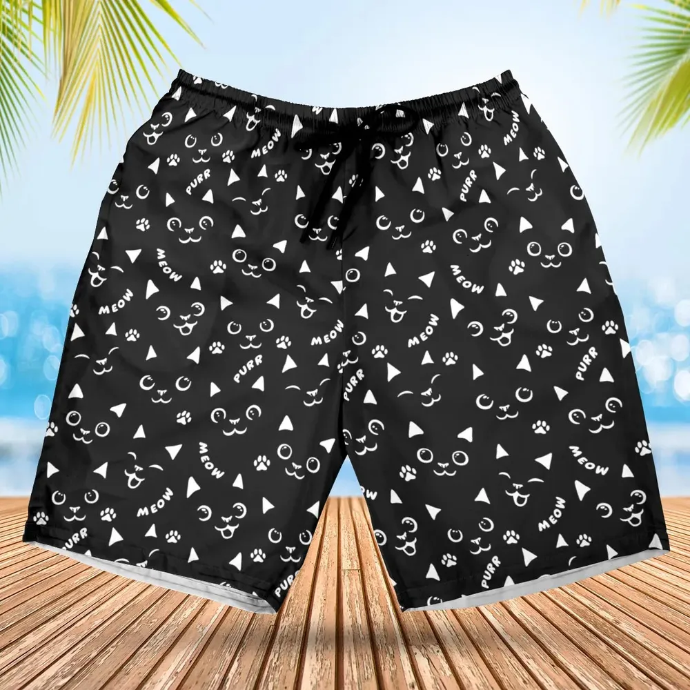 Black Cats Pattern Hawaiian Short - 1