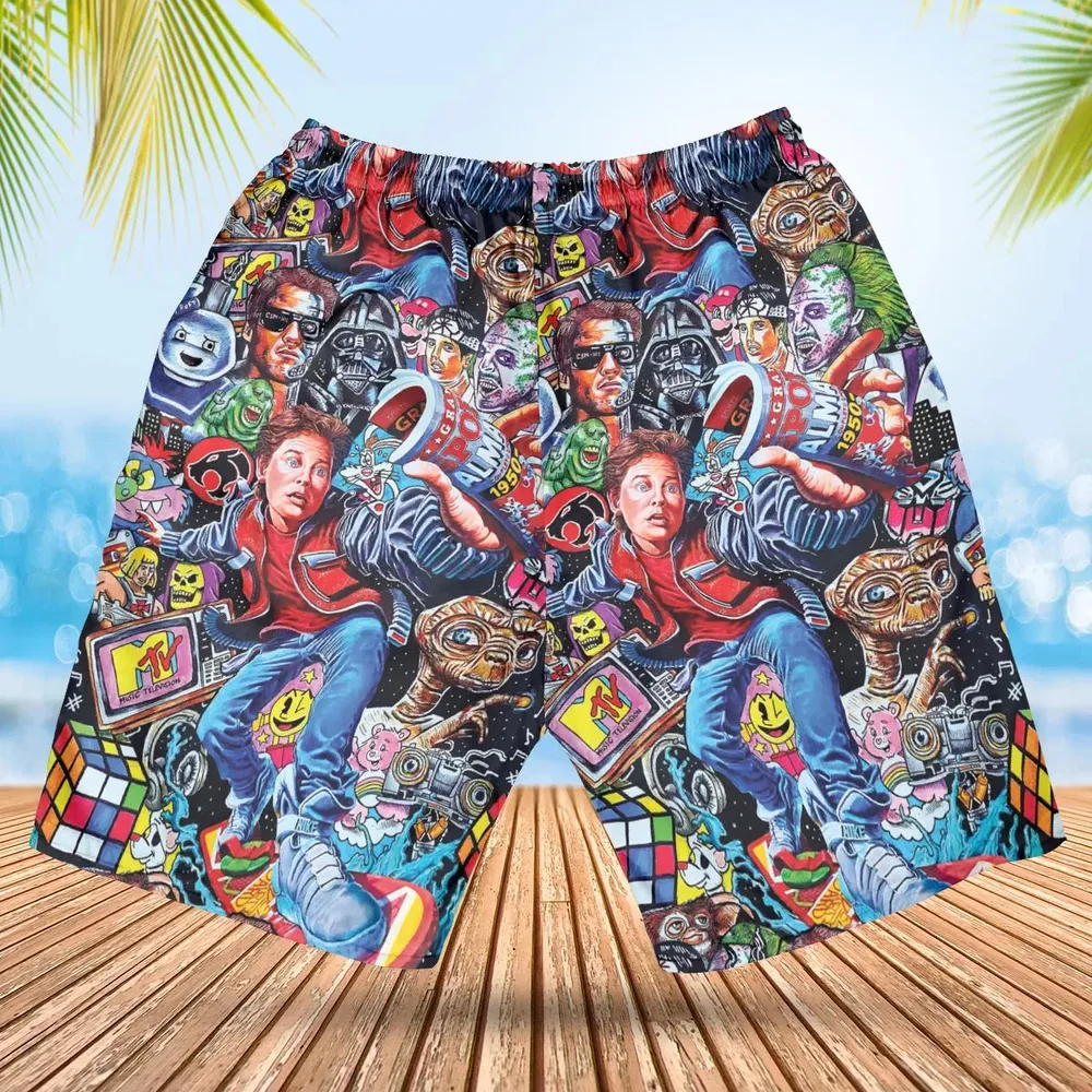Back To The 80s Pop Culture 80s Movies Characters Hawaiian Short - 2