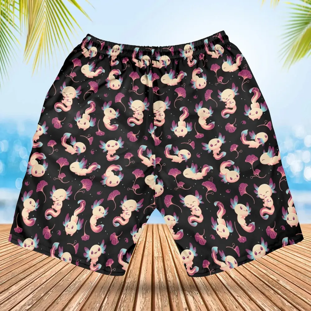 Axolotl Wonders Cute Salamanders Pattern Hawaiian Short - 2