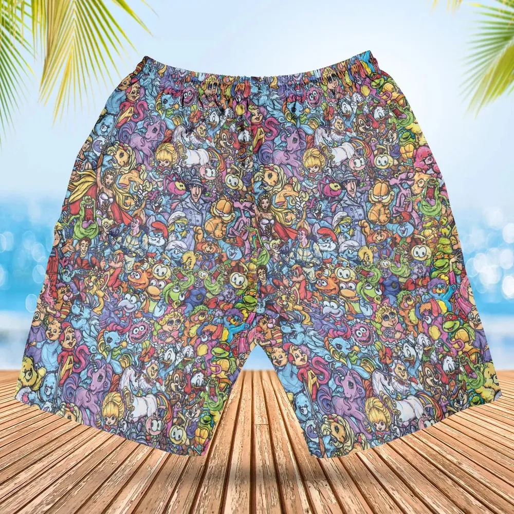 80s Throwback Cartoon Pattern Hawaiian Short - 2