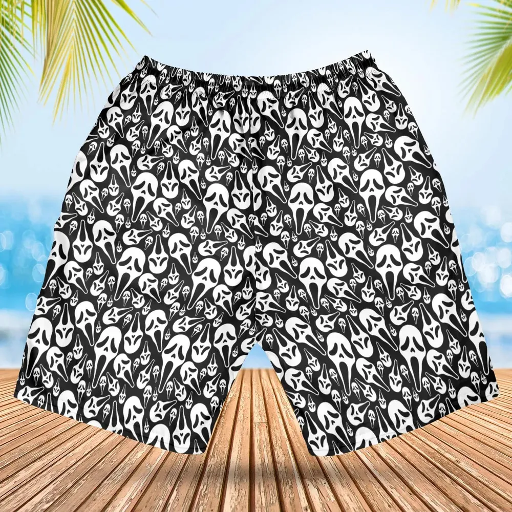 Ghostface Horror Movie Pattern Halloween Hawaiian Short - 2