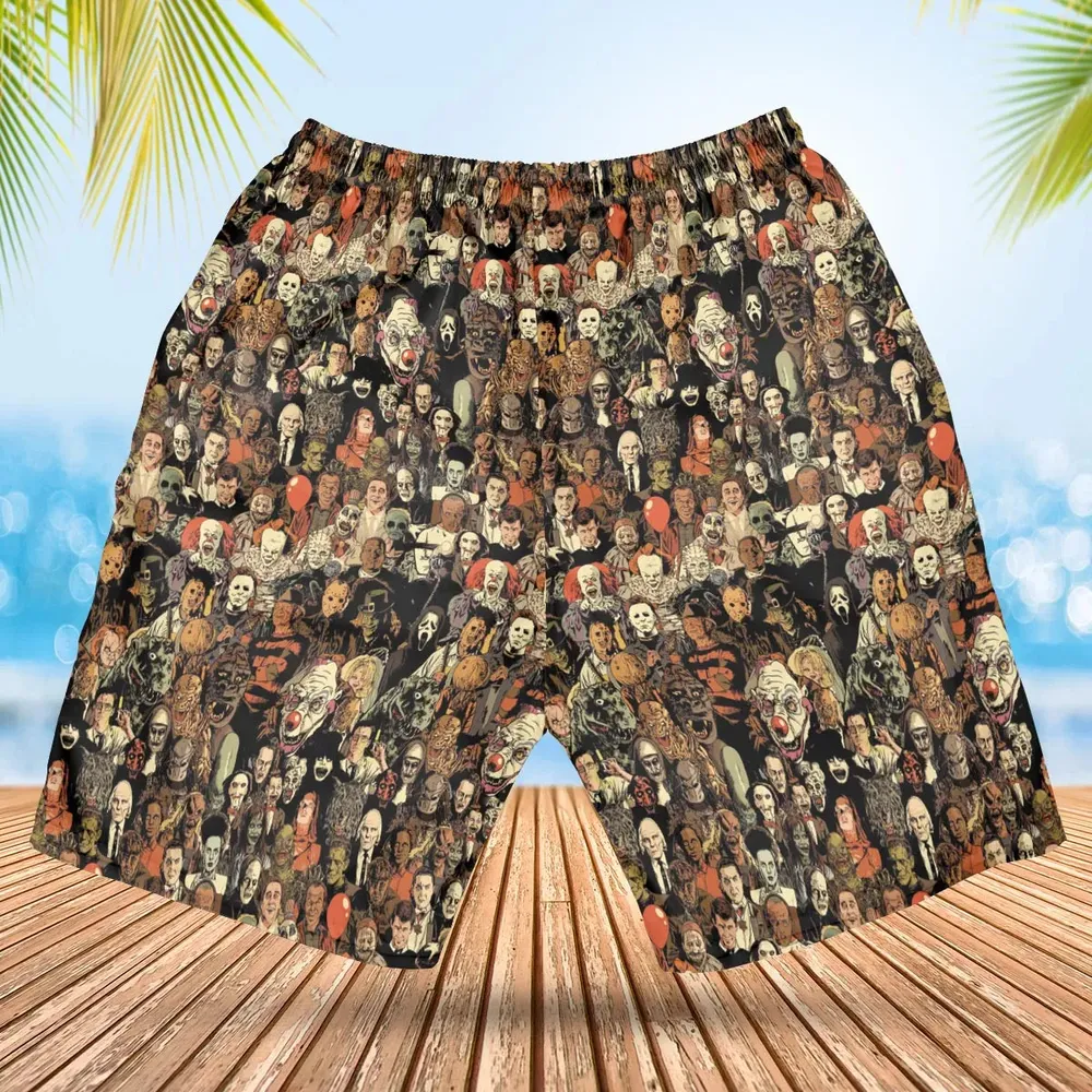 Horror Movie Characters Halloween Pattern Hawaiian Short - 2