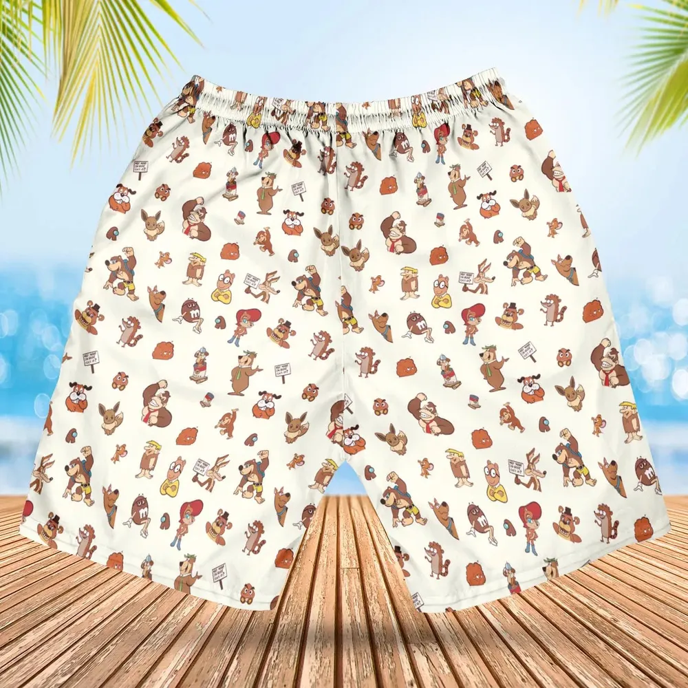 Famous Cartoon Characters in Brown Hawaiian Short - 2