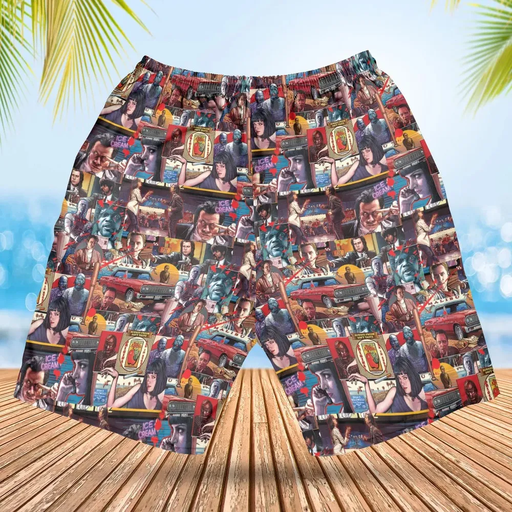 Retro Scenes Mia Wallace Vincent Vega Jules Winnfields Pulp Fiction Hawaiian Short - 2