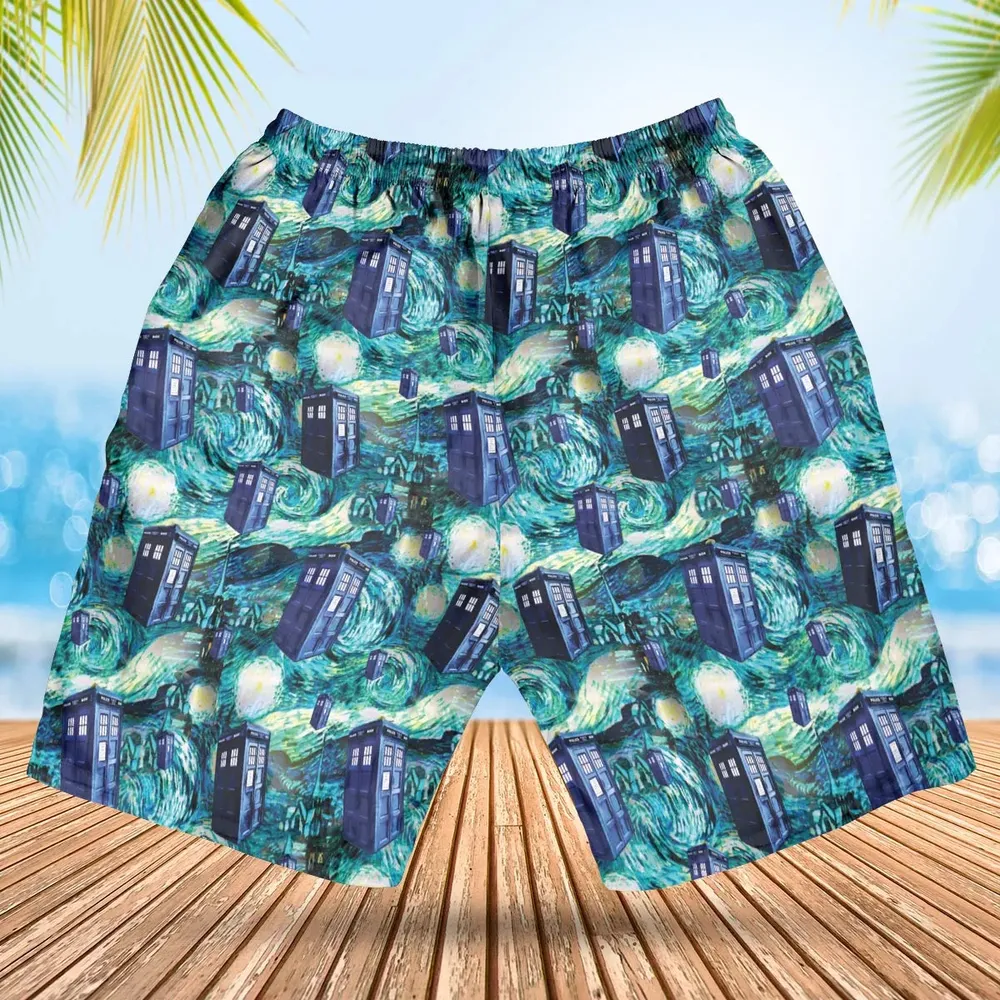 Tardis Starry Night Doctor Who Hawaiian Short - 2