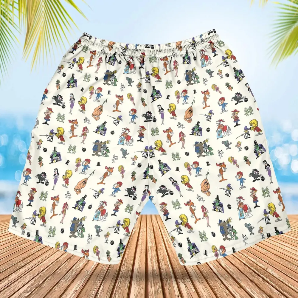 The Adventures of Rocky and Bullwinkle and Friends Characters Pattern Hawaiian Short - 2