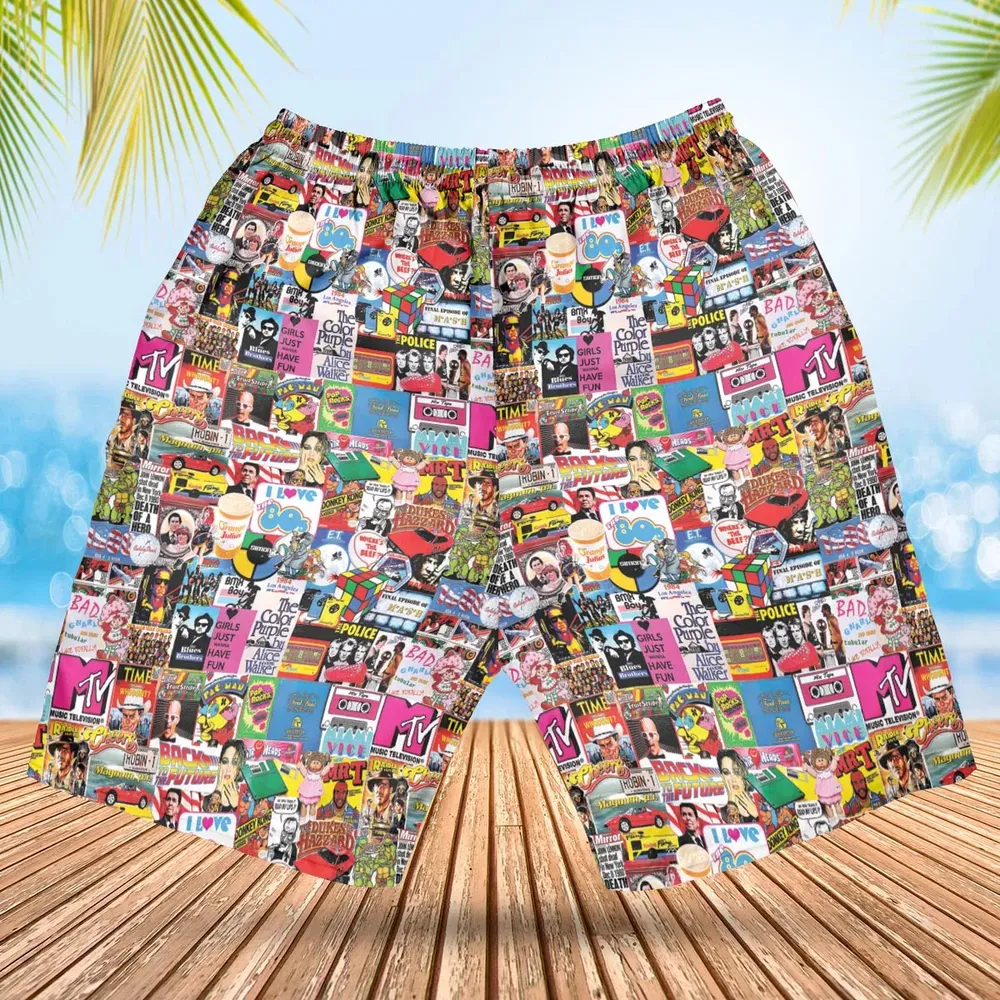 I heart 80s Collage Mr. T Back To the Future Pac-man Hawaiian Short - 2