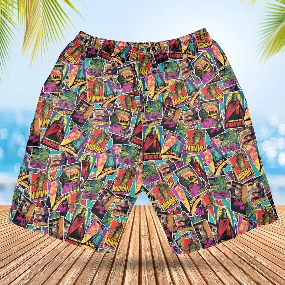 Multi Monster Pop Badges Hawaiian Short - 2