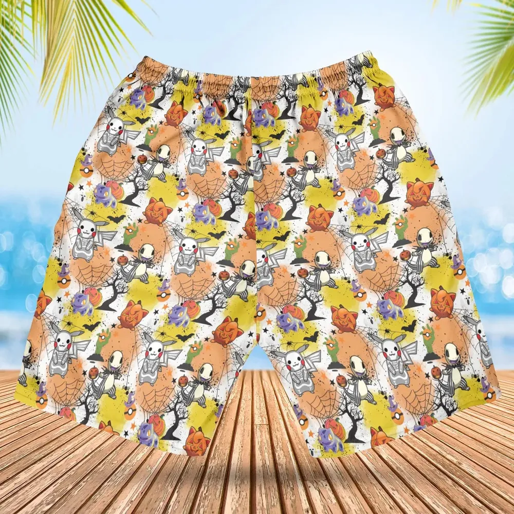 Spooky Costume Pikachu Charmander Jigglypuff Bulbasaur Pokemon Hawaiian Short - 2