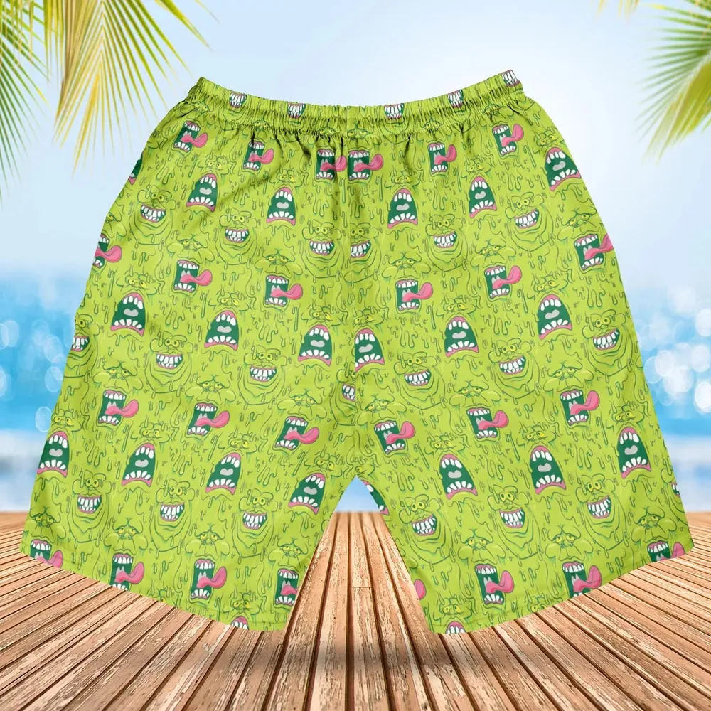 Funny Face Expression Slimer Ghostbusters Hawaiian Short - 2