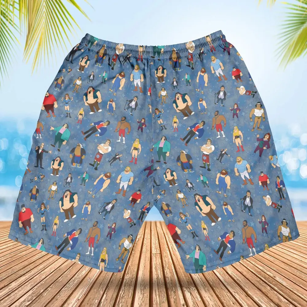80s Hulk Rock 'n' Wrestling Characters Hawaiian Short - 2