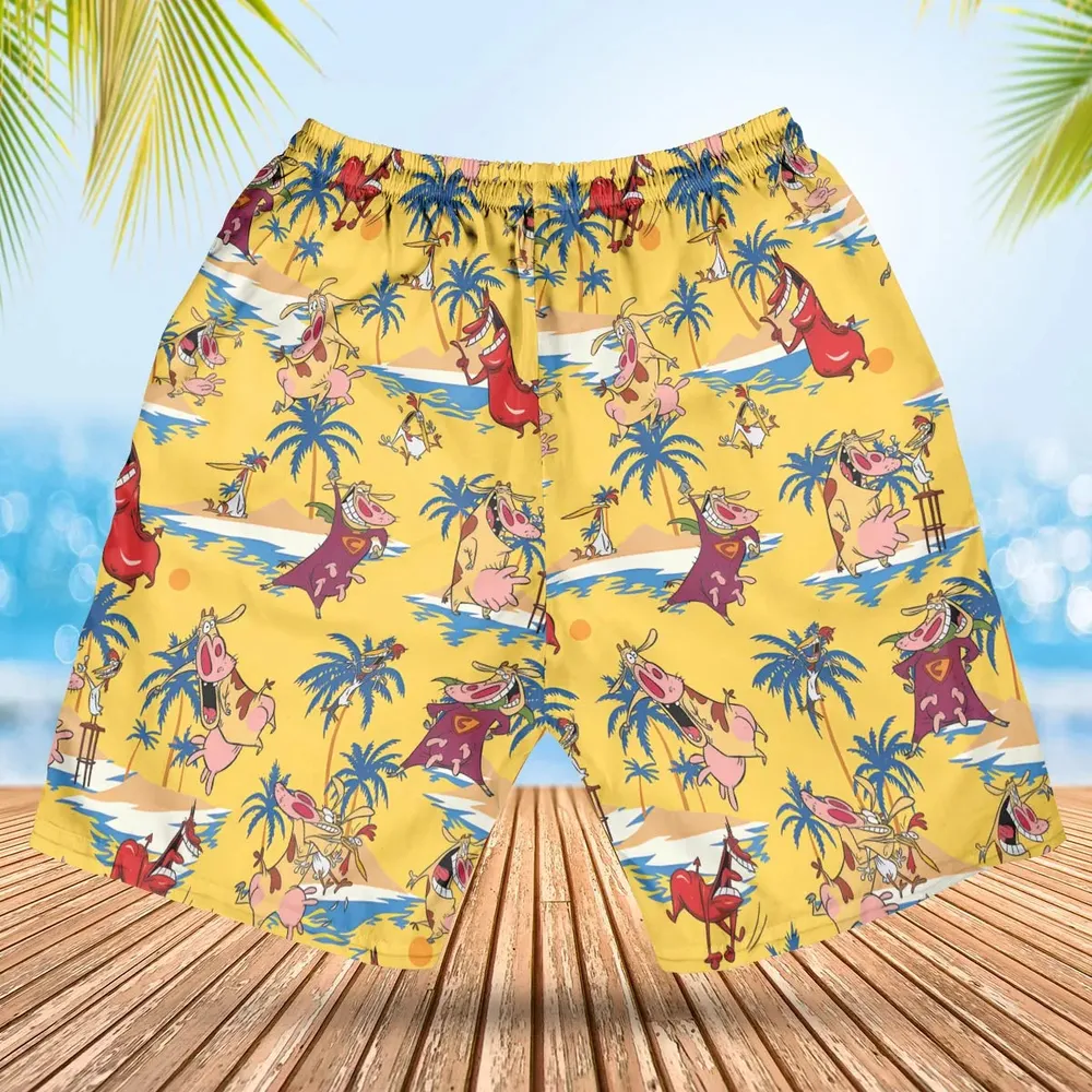 Cow Chicken Red Guy Hawaiian Short - 2