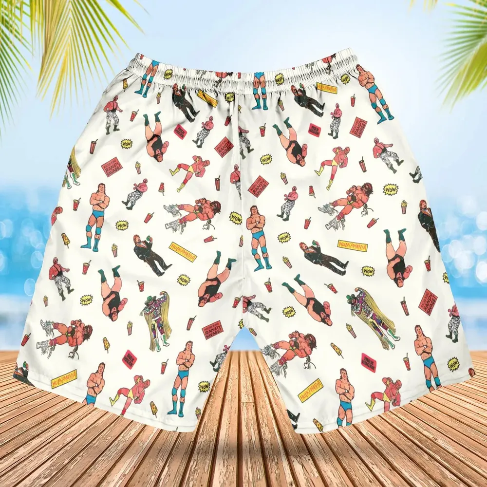 Wrestling Superstars Hulk Hogan Macho Man Logos Hawaiian Short - 2