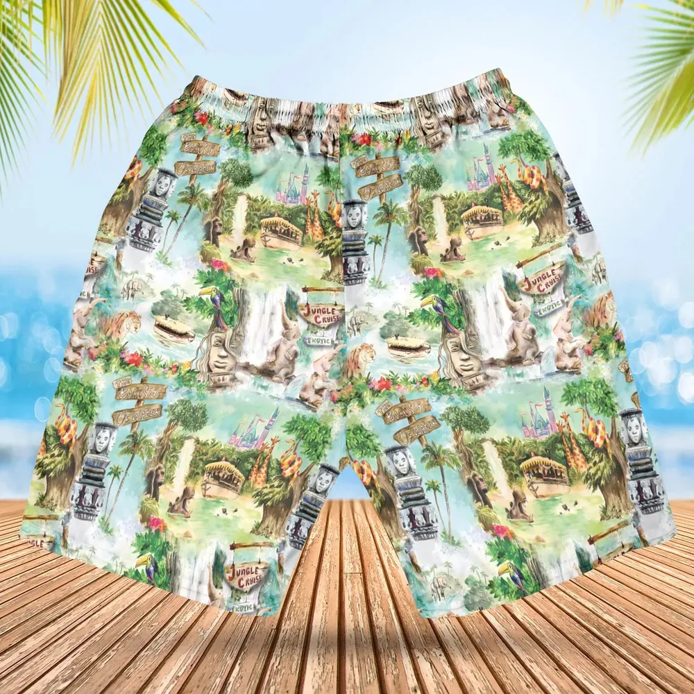 Water Color Jungle Cruise Map Hawaiian Short - 2
