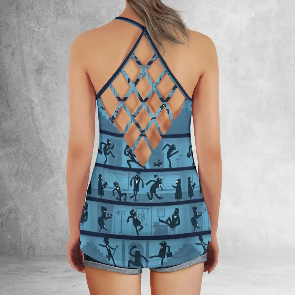 Walking In The Darkness Silly Walks Criss Cross Tank Top - 3
