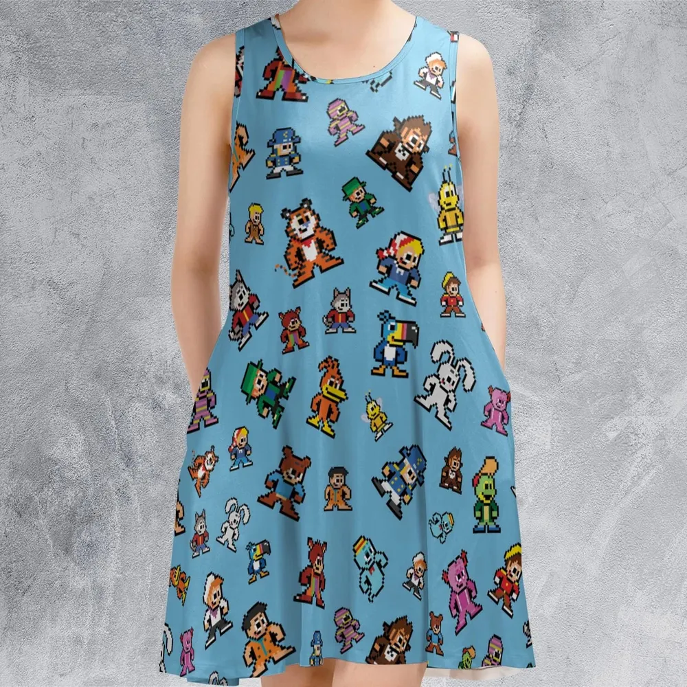 8-bit Breakfast Cereal Icons Sleeveless Dress - 2